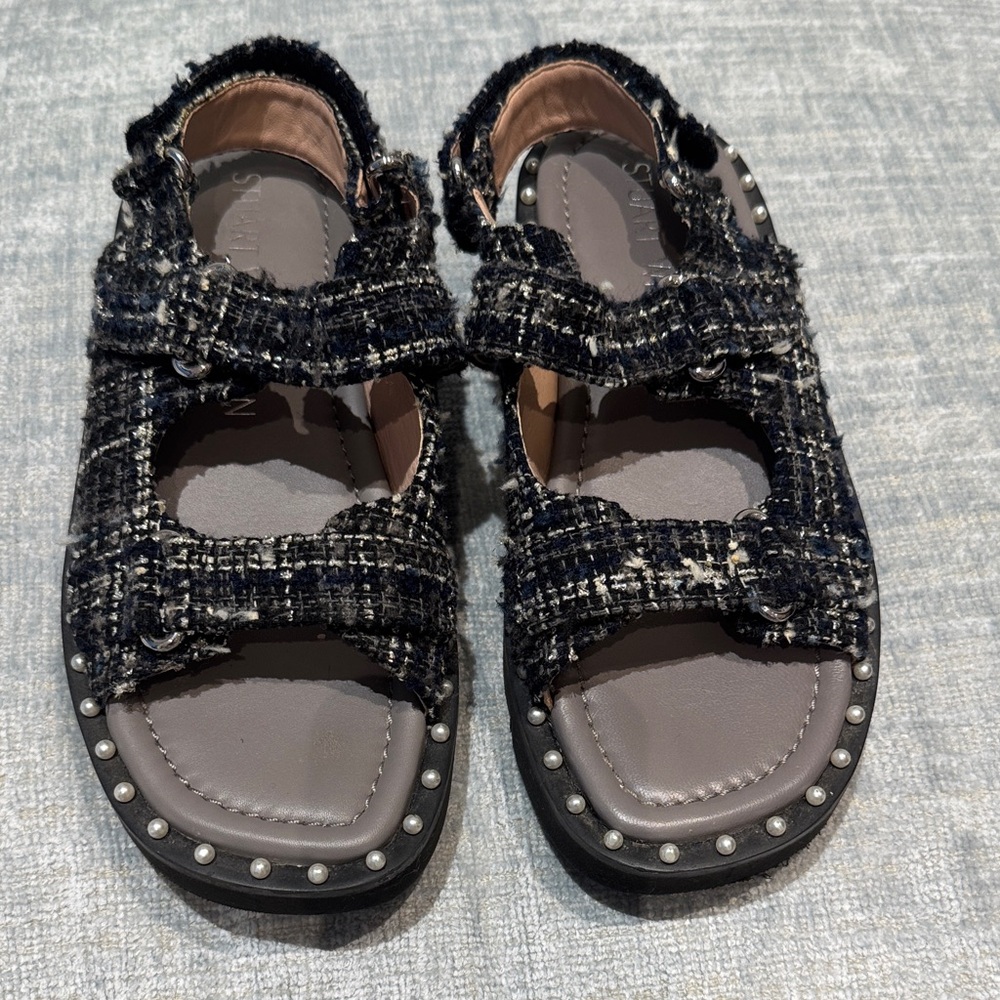 Chic Tweed Sandals with Studded Soles